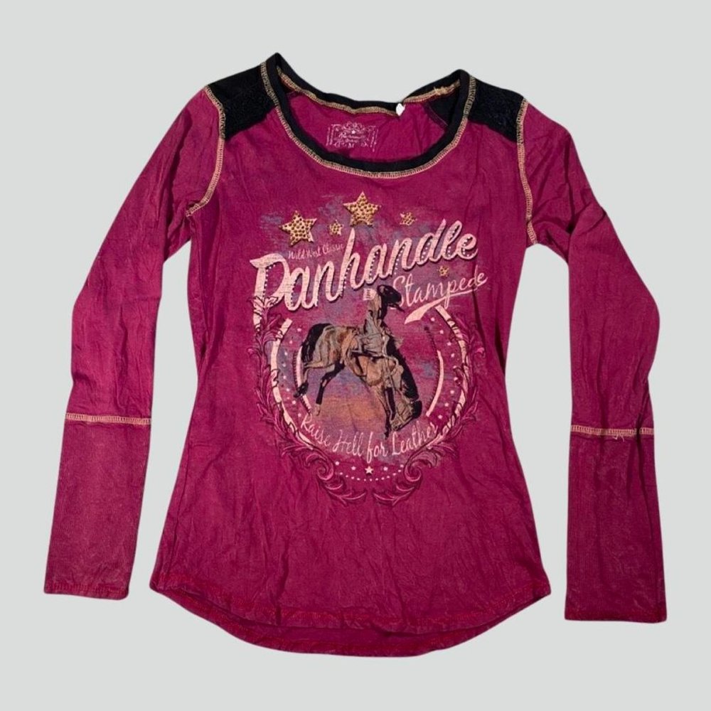 Panhandle medium cowgirl bedazzled/ rhinestone long sleeve tee shirt